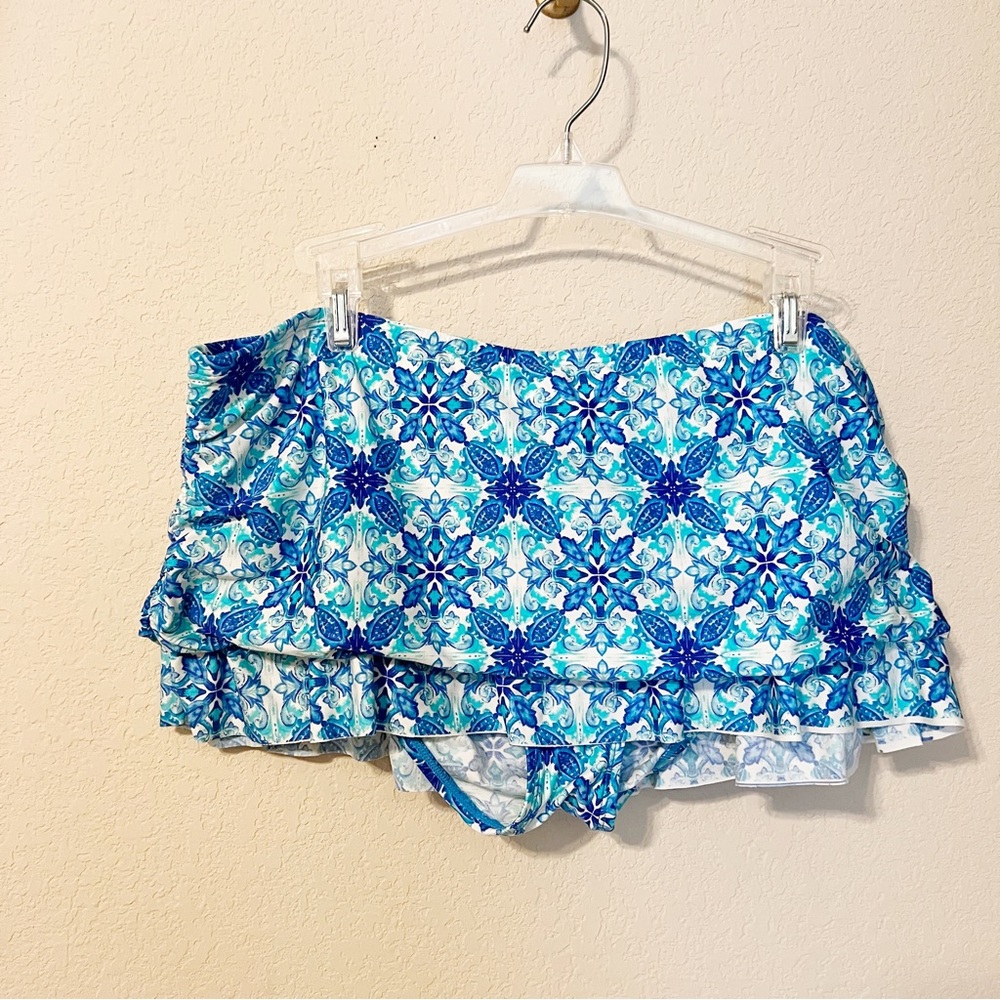 La Blanca Turquoise Patterned Skirted Swimsuit Bottoms